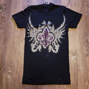 RAWALTY BLACK BLINGY FLEUR DE LIS TEE XS